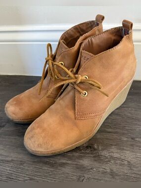 Sperry Harlow Cognac Leather Wedge Ankle Booties Size 8.5